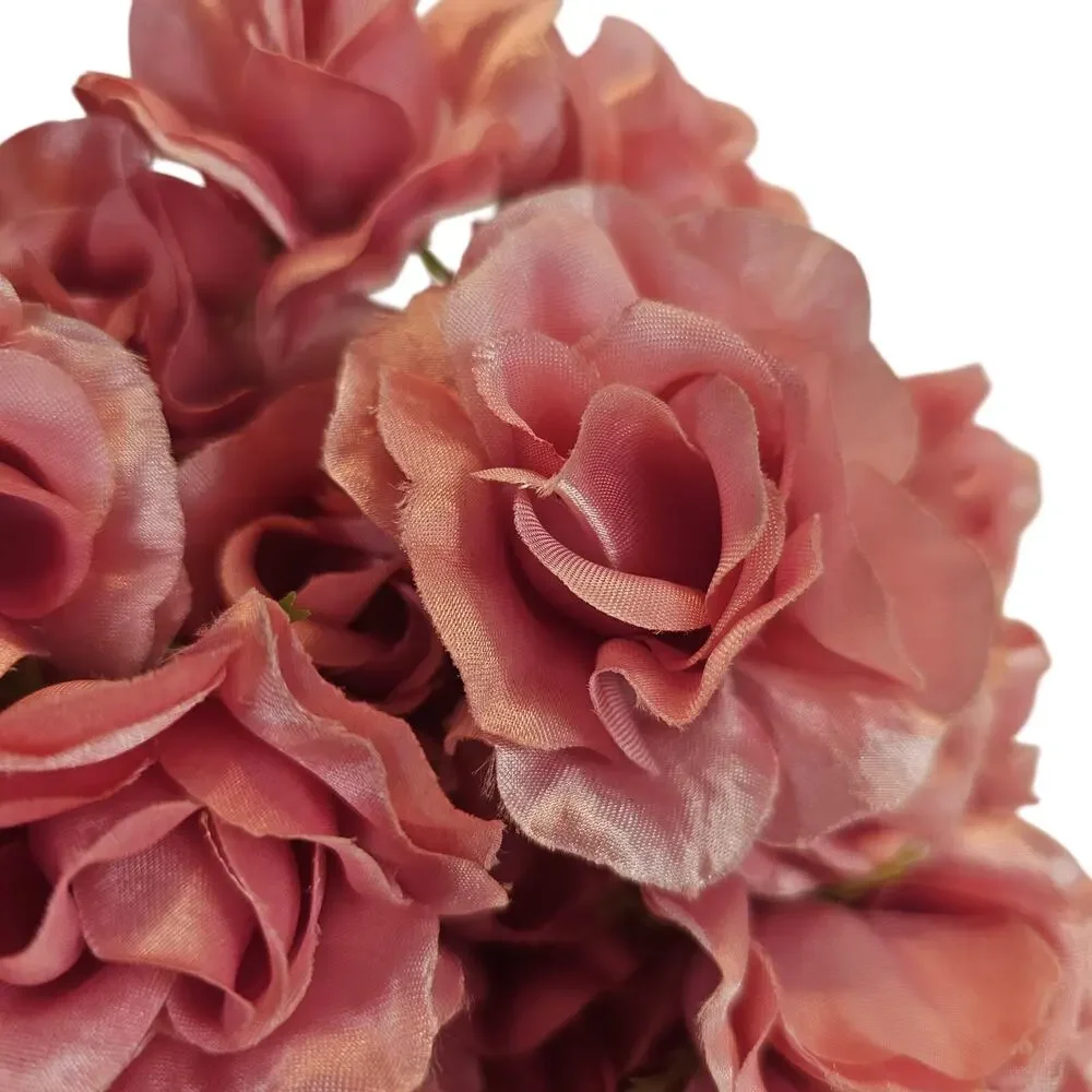 Pink Satin Open Rose Stems Artificial Flowers Wedding Craft 2.5